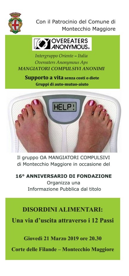 Informazione pubblica dal titolo "Disordini Alimentari: una via d'uscita attraverso i 12 Passi"